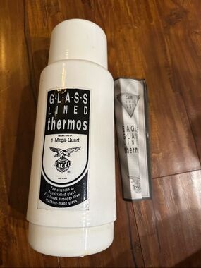 Vintage Eagle Brand Glass Lined thermos White Mega Quart  Made in India